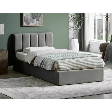 Lit simple en velours "Montreal" - Gris - 90 x 200 cm