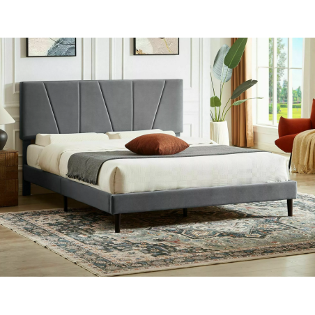Lit double en velours "Savana" - Gris foncé - 120 x 200 cm