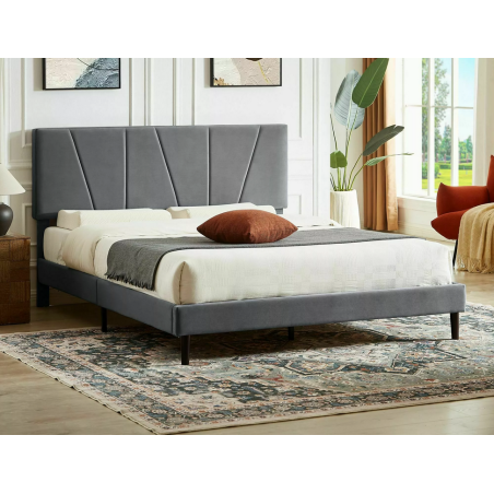 Lit double en velours "Savana" - Gris foncé - 140 x 200 cm