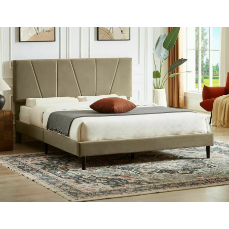 Lit double en velours "Savana" - Beige foncé - 160 x 200 cm