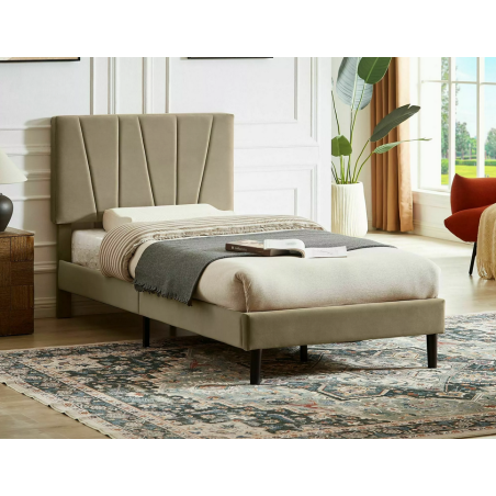Lit simple en velours "Savana" - Beige foncé - 90 x 200 cm