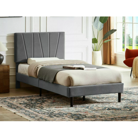 Lit simple en velours "Savana" - Gris foncé - 90 x 200 cm