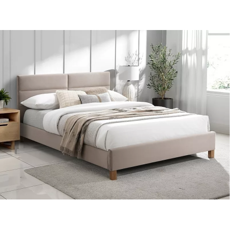 Lit double en velours "Sierra" - Beige - 140 x 200 cm