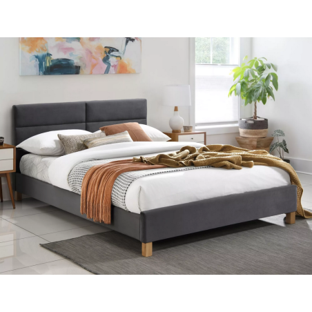 Lit double en velours "Sierra" - Gris - 140 x 200 cm