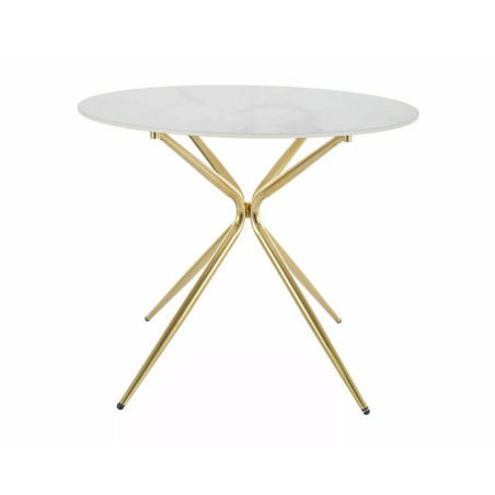 Table à manger ronde effet marbre "Azalia" - Blanc/Dorée - D 90 x H 75 cm