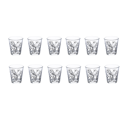 Lot de 12 gobelets bas en verre "White Floral" - Transparent - 33 cl