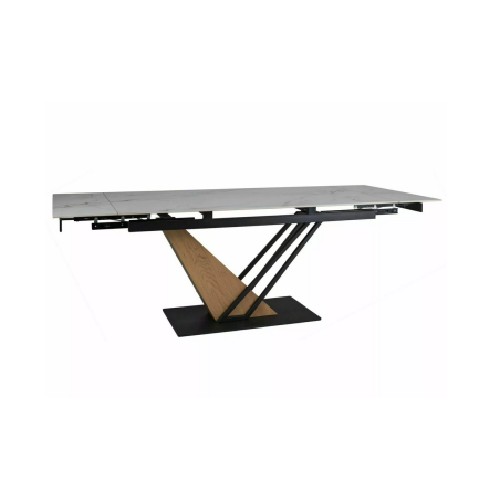 Table à manger extensible effet marbre "Genesis" - Blanc/Beige chêne - L160-220 x l 90 cm