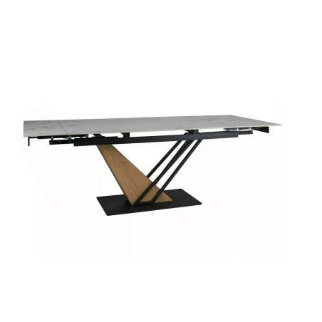 Table à manger extensible effet marbre "Genesis" - Blanc/Beige chêne - L180-240 x l 90 cm