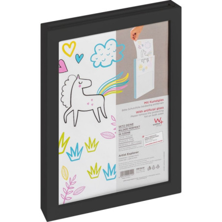 Cadre photo format A4 avec réserve intégrée - Cadre pour dessins d'enfant en bois "Artist Explorer" - Noir