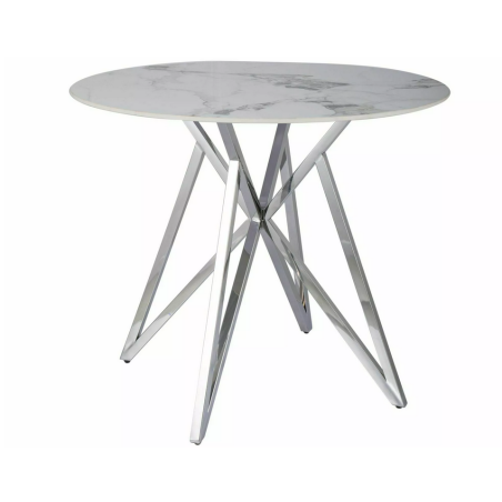 Table à manger ronde effet marbre "Murano" - Blanc/Argentée - D 90 x H 76 cm