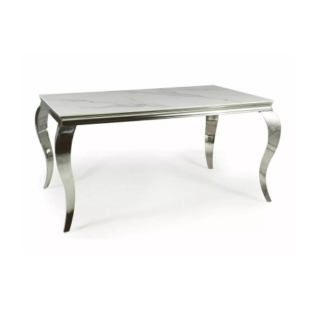 Table à manger effet marbre "Prince" - Blanc/Argentée - L 150 x l 90 cm