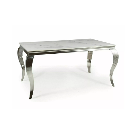Table à manger effet marbre "Prince" - Blanc/Argentée - L 180 x l 90 cm
