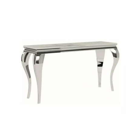 Console effet marbre "Prince" - Blanc/Argentée - L 120 x l 40 cm
