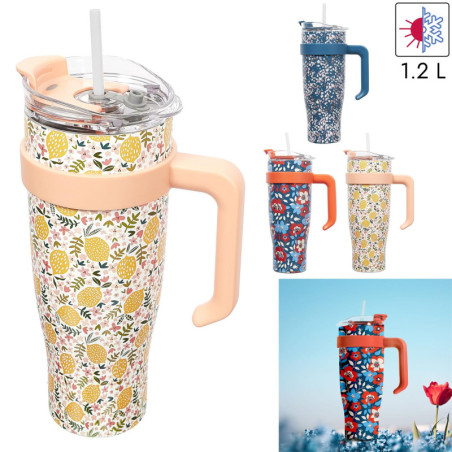 Mug de transport "Miami" avec imprimé floral - Modéle aléatoire - 1,2 L