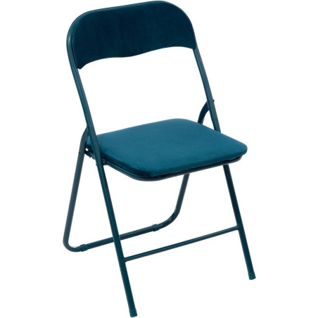 Chaise pliante en velours - Bleu canard - L 44 x P 45 x H 79 cm