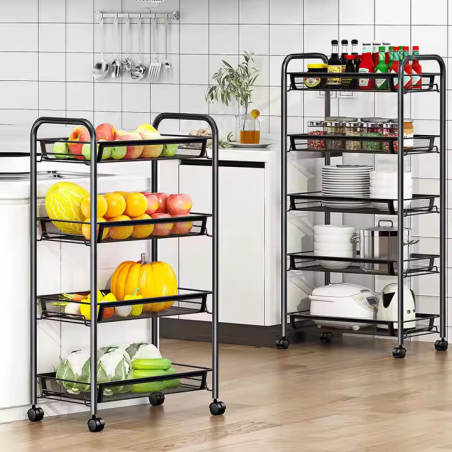 Resserre Métallique Rectangulaire 5 Niveaux à Roulettes  Noir  Desserte de Rangement - L 44 x 27 x H 105 cm