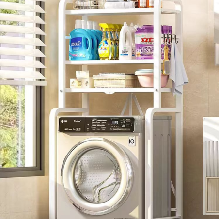 Étagère de Dessus de Machine à Laver  Métal Blanc  3 Niveaux  Pliable  152,5 x 71 x 50 cm