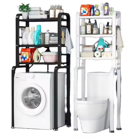 Étagère de Dessus de Machine à Laver  Métal Noir  3 Niveaux  Pliable  152,5 x 71 x 50 cm
