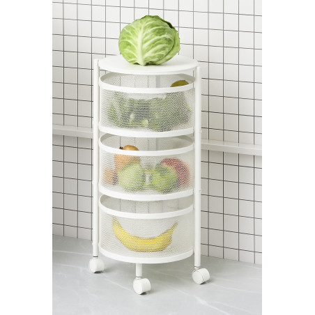 Resserre 3 paniers rotatifs sur roues en acier blanc | H 60 cm x D 33 cm | Etagère de rangement cuisine, salle de bain, bureau..