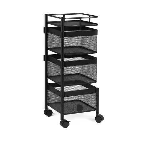 Resserre Métallique Carrée 3 Niveaux à Roulettes  Noir  Rangement Cuisine/Bureau/Salle de Bain  28 x 28 x H 61 cm