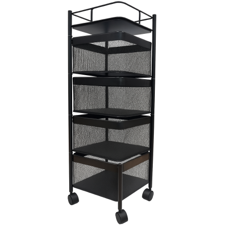 Resserre Métallique Carrée 4 Niveaux à Roulettes  Noir  Rangement Cuisine/Bureau/Salle de Bain  28 x 28 x H 75 cm