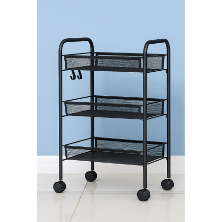 Resserre Métallique Rectangulaire 3 Niveaux à Roulettes  Noir  Desserte de Rangement - L 44 x l 27 x H 62 cm