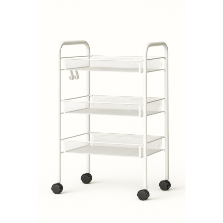 Resserre Métallique Rectangulaire 3 Niveaux à Roulettes - Blanc - Desserte de Rangement - L 39 x P 23 x H 57 cm