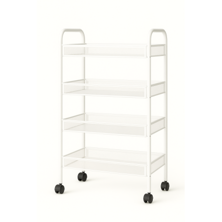Resserre Métallique Rectangulaire 4 Niveaux à Roulettes - Blanc - Desserte de Rangement - L 39 x P 23 x H 77 cm