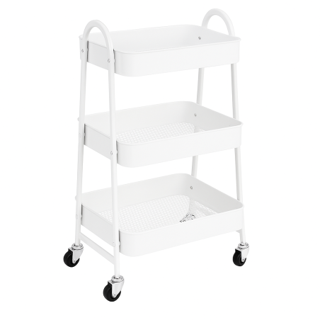 Chariot Métallique Rectangulaire 3 Niveaux à Roulettes - Blanc - Rangement Pratique - L 45 x l 32 x H 78 cm