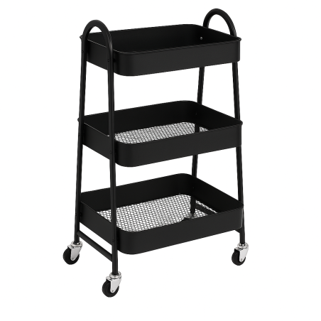 Chariot Métallique Rectangulaire 3 Niveaux à Roulettes - Noir - Rangement Pratique - L 45 x P 32 x H 78 cm