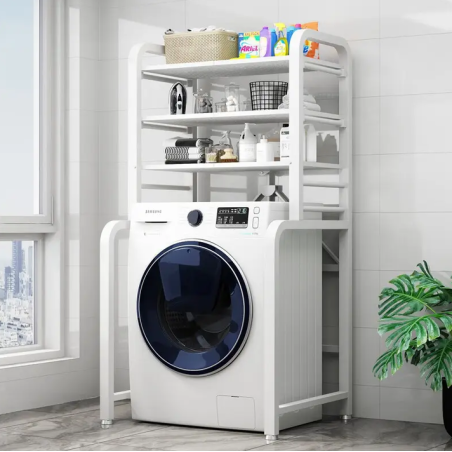 Étagère de Dessus de Machine à Laver - Métal Blanc - 3 Niveaux  Pliable  152,5 x 71 x 50 cm