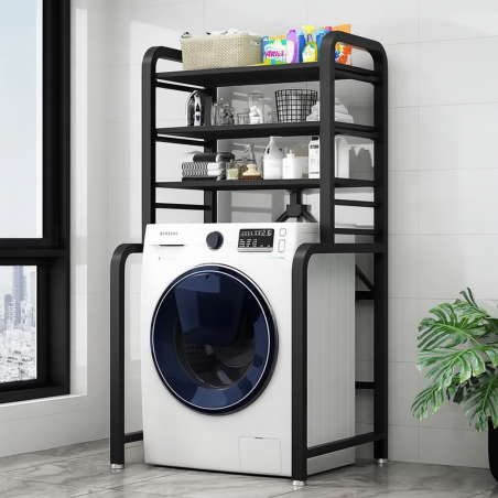 Étagère de Dessus de Machine à Laver  Métal Noir  3 Niveaux  Pliable  152,5 x 71 x 50 cm