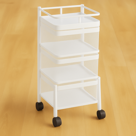 Resserre Métallique Carrée 3 Niveaux à Roulettes  Blanc  Rangement Cuisine/Bureau/Salle de Bain  28 x 28 x H 61 cm