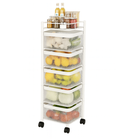 Resserre Métallique Carrée 5 Niveaux à Roulettes  Blanc  Rangement Cuisine/Bureau/Salle de Bain  28 x 28 x H 89 cm