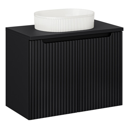 Meuble salle de bain Noir avec Vasque à poser Blanche + Plateau 80 cm - 2 portes - Astral Black
