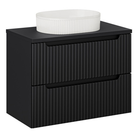 Meuble Salle de Bain Noir 80 cm + Vasque à poser Blanche + plateau - 2 tiroirs - Astral Black