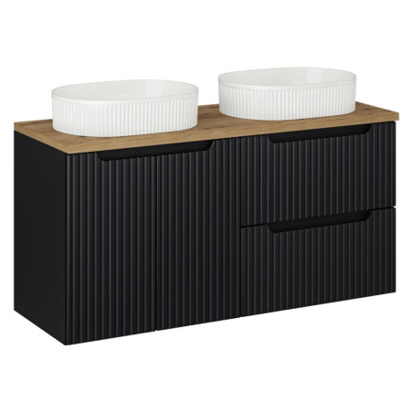 Meuble Double Salle de Bain 120 cm + 2 Vasques à poser + Plateau - 2 portes + 2 tiroirs - Astral Black