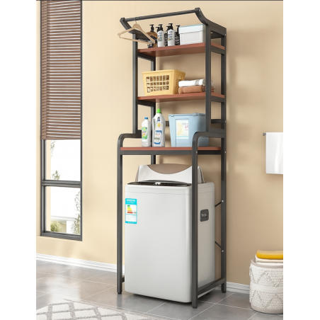 Etagères dessus de machine à laver noire | Rangement buanderie 3 niveaux | H 204 x L 70 x P 60 cm | Etagère buanderie
