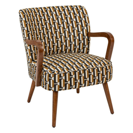 Fauteuil avec accoudoirs en bois "Chiara" - Noir/Blanc/Ocre - L 62,5 x P 71 x H 79 cm