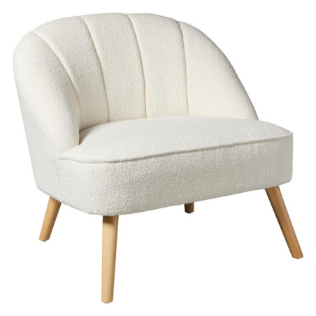 Fauteuil à bouclettes et pieds en bois "Naova" - Blanc - L 78 x P 72 x 71 cm