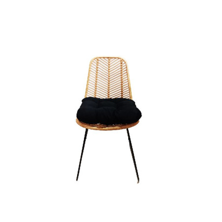 Chaise en rotin "EverDeen" - Beige - Chaise pour Extérieur ou Intérieur - Pieds en métal noir - L 60 x P 45 x H 90 cm