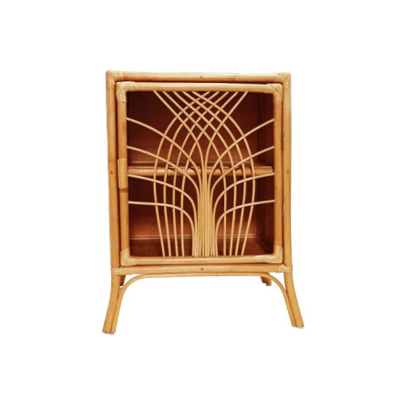 Table de Chevet en Rotin avec 1 porte - Beige - L 50 x l 40 x H 70 cm - Chevet Authentique - Matériaux Naturels