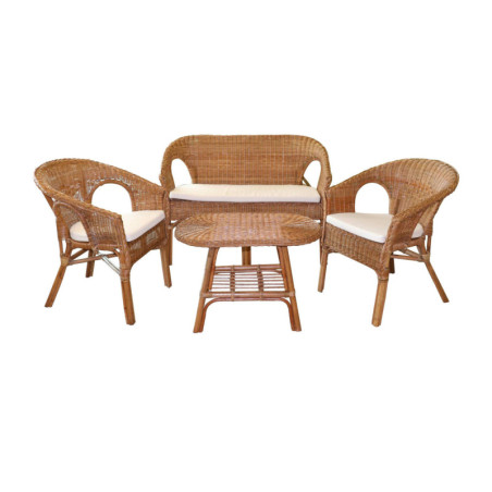Salon de jardin en rotin avec coussins - Beige