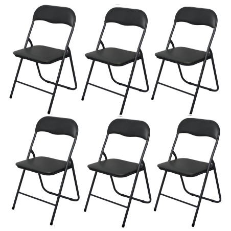 Chaise Pliante en PVC et Métal Noir - Lot de 6 Chaises Pliables | Solides