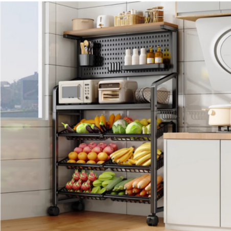 Etagère Métallique Multifonctions Haute Solidité multi rangements - 4 Roulettes - H 157 cm x L 69 cm - Noir