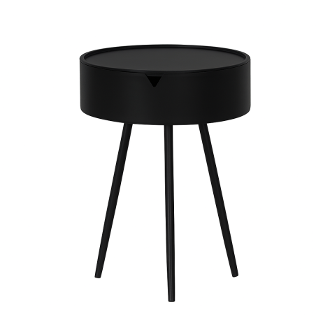 Table d'Appoint Ronde Rangement Intégré | Bout de Canapé, Table de Chevet ou Table Basse H 54 cm x D 40 cm | Noir