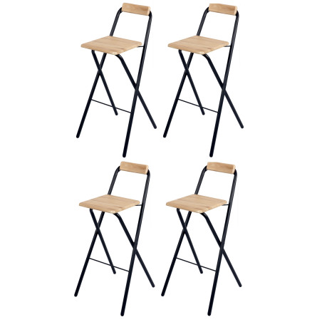 Chaise de bar pliable - Lot de 4 - Noir et beige effet chêne