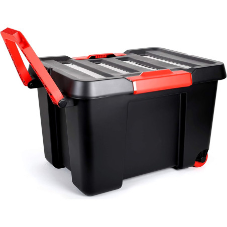 Malle 120 l avec couvercle, roulettes, poignée de traction - Structure renforcée - Empilable