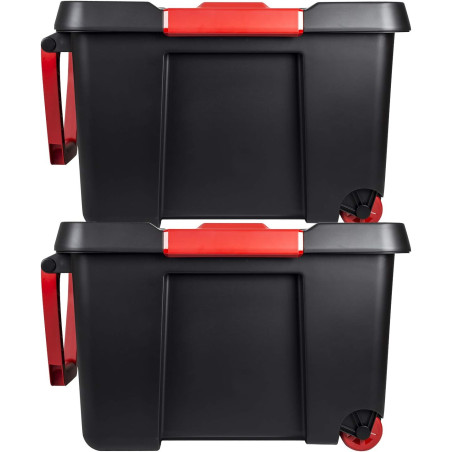 Lot de 2 Malles 120 l avec couvercle, roulettes, poignée de traction - Structure renforcée - Empilable