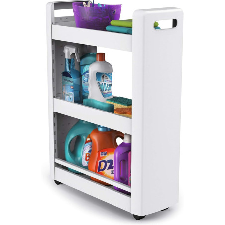 Desserte mobilo 3 étagères modulables - 4 roulettes 360° - Blanc - 60 x 22 x H 79 cm